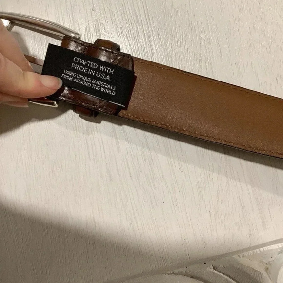 Brighton Mens Dress Belt Leather Brown Silver America Made 46 Classic Simple - Picture 3 of 10